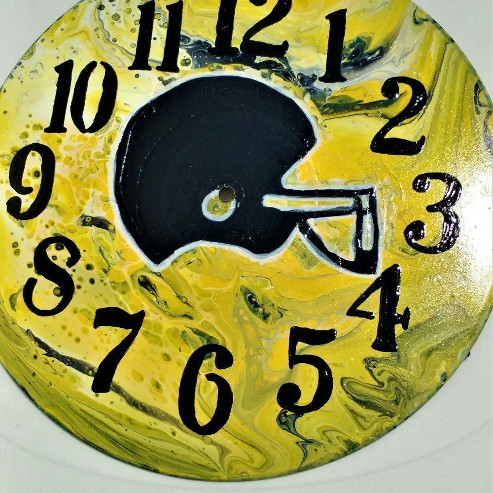 Hand Crafted Football Hanging Wall Clock Analog Vinyl Record Fluid Art Decor